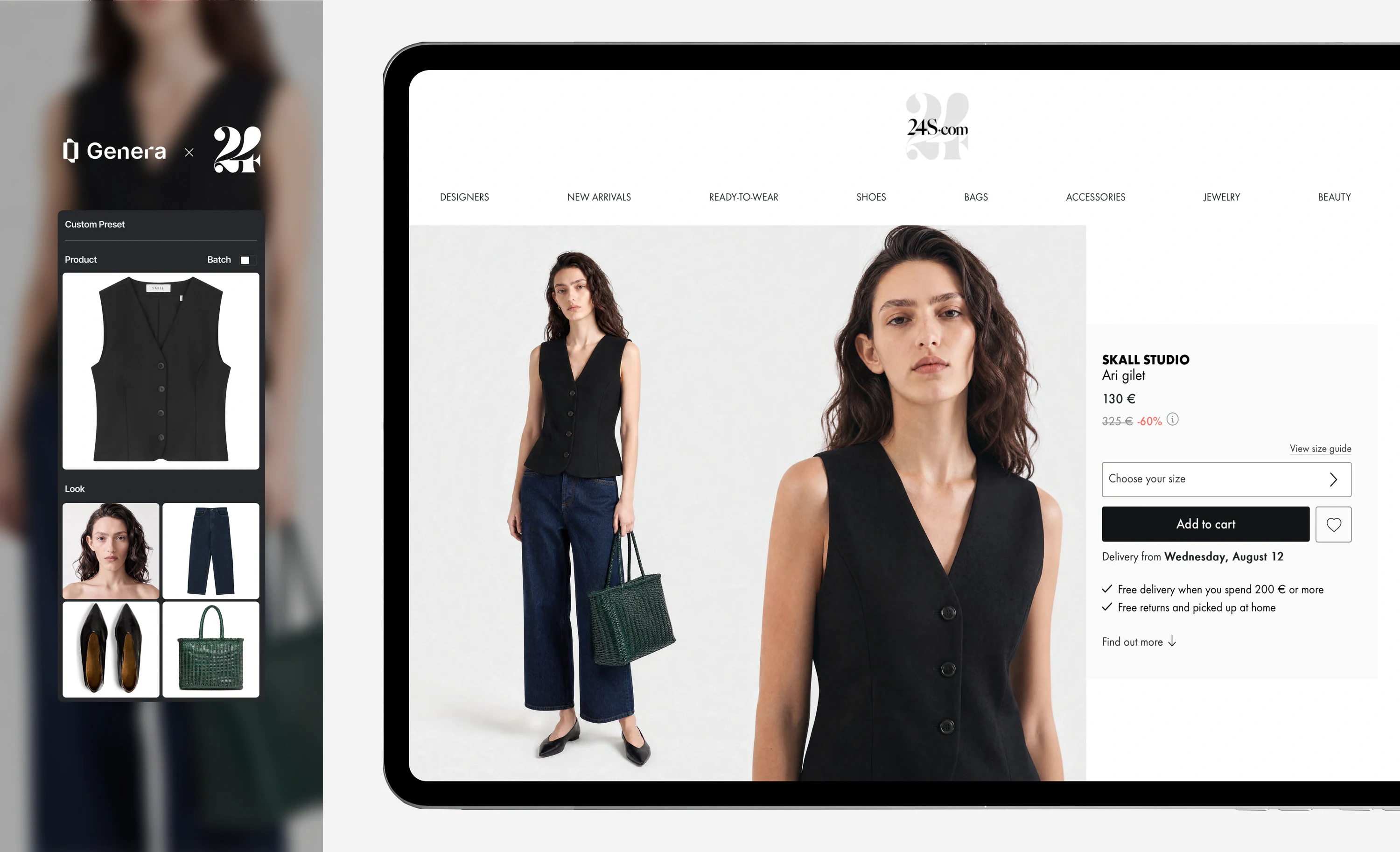 A product page carrying model, alternate and detail views of the same garment