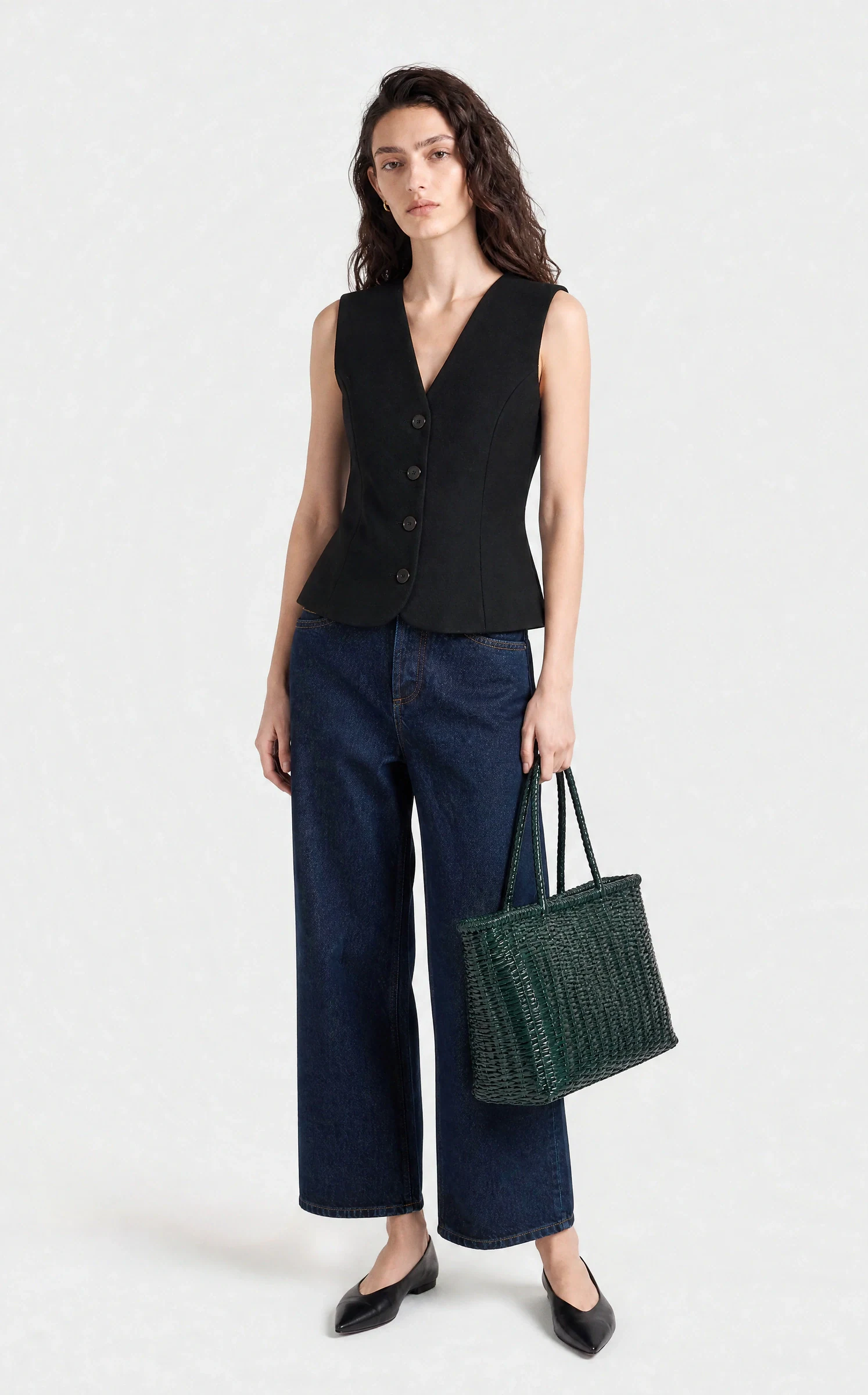 On-model PDP image generated from the Maison Aro tailored-vest packshot