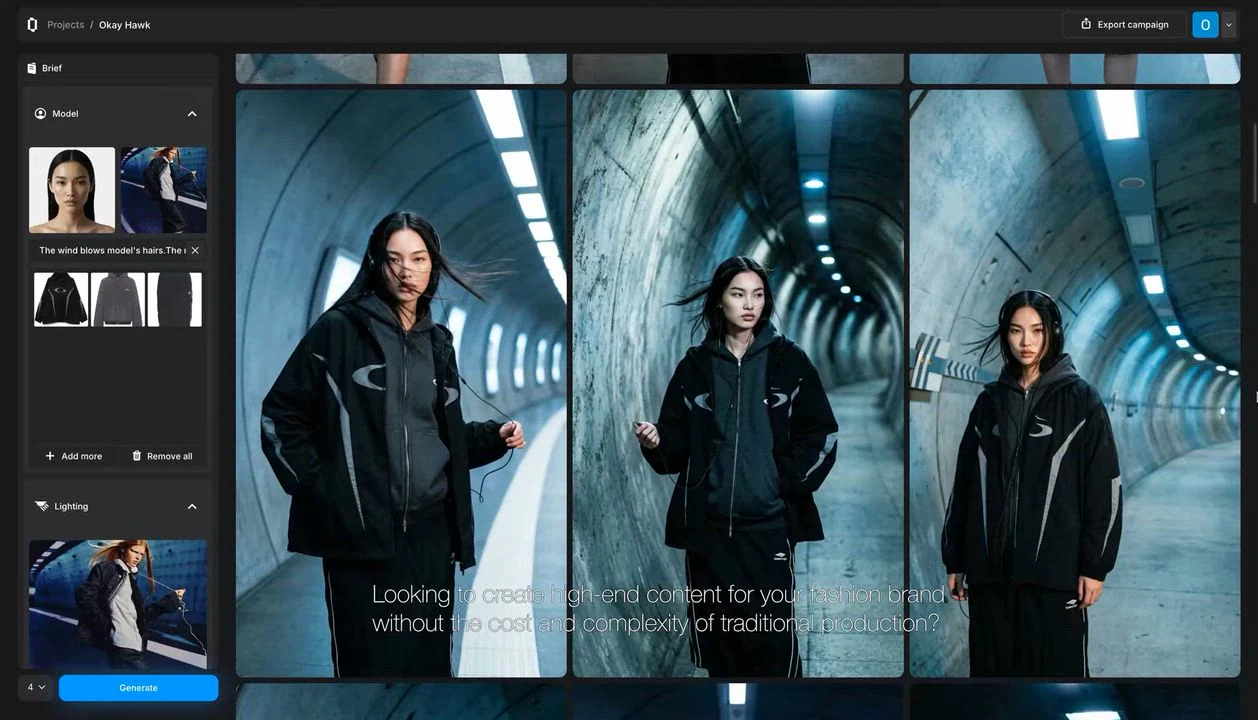 Still from a film about AI fashion photoshoots at scale